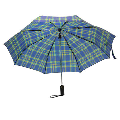 เปิดปิดอัตโนมัติสีเขียวลายตารางร่มสามพับร่มสำหรับผู้ชาย