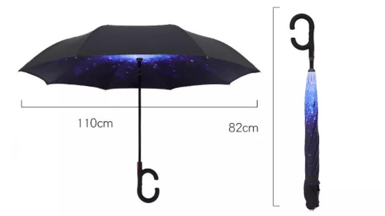 C รูปร่างจับ Inverted Reverse Umbrella รูปแบบที่กำหนดเองสองชั้นพร้อมพิมพ์โลโก้