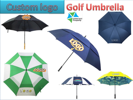 โลโก้ที่กำหนดเอง Windproof ไฟเบอร์กลาสร่มกอล์ฟหลังคาคู่