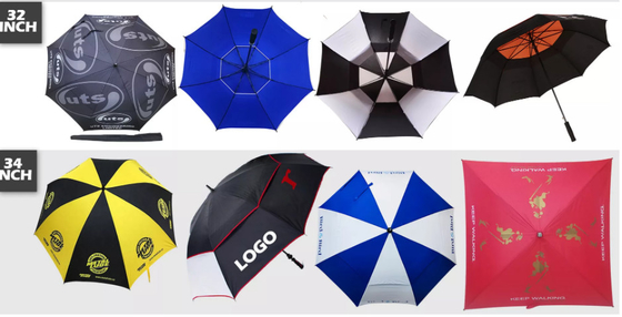 โลโก้ที่กำหนดเอง Windproof ไฟเบอร์กลาสร่มกอล์ฟหลังคาคู่