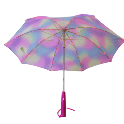 19 นิ้วเหล็ก สายใยแก้ว กันลม Pongee สีสัน LED Safety ไฟฉายร่ม