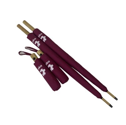 Windproof Burgandy Golf Parasol Compact Golf Raincoat With Bamboo Handle