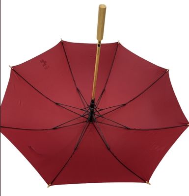 Windproof Burgandy Golf Parasol Compact Golf Raincoat With Bamboo Handle