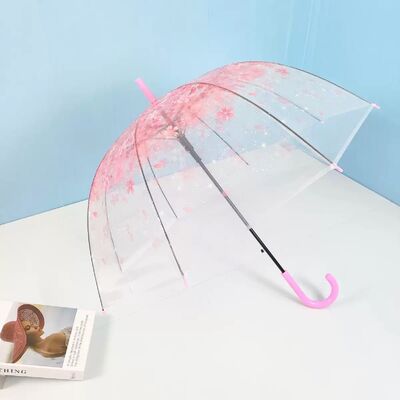 Transparent Flower Design Compact Golf Umbrella with Fiberglass Ribs and Auto Open Mechanism