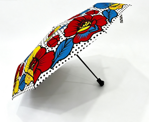 Art Bird Floral Polka Dot Compact Folding Umbrella for Daily Travel 23 Inch 8 Ribs Triple Fold Umbrella