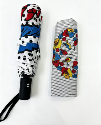 Art Bird Floral Polka Dot Compact Folding Umbrella for Daily Travel 23 Inch 8 Ribs Triple Fold Umbrella