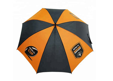 สีส้มและดำขนาดกะทัดรัดร่มกอล์ฟผ้าโพลีเอสเตอร์ / Pongee สำหรับการเดินทาง