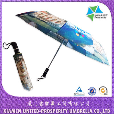 ซี่โครงโลหะกันน้ำ 8mm Shaft 3 Fold Automatic Umbrella